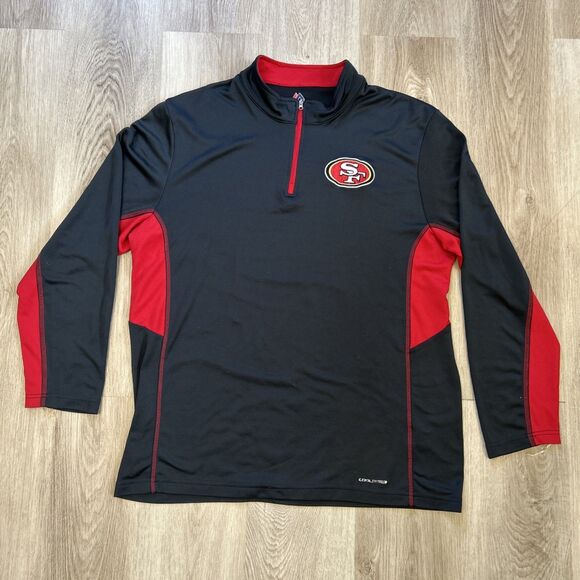 San Francisco 49ers Mens XL Quarter Zip Black Red Cool Base Layer Pullover - Picture 1 of 9